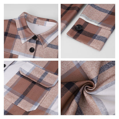 Braunes kariertes Flanellhemd, Knopfleiste, Brusttasche, weicher Stoff, Herrenmode.