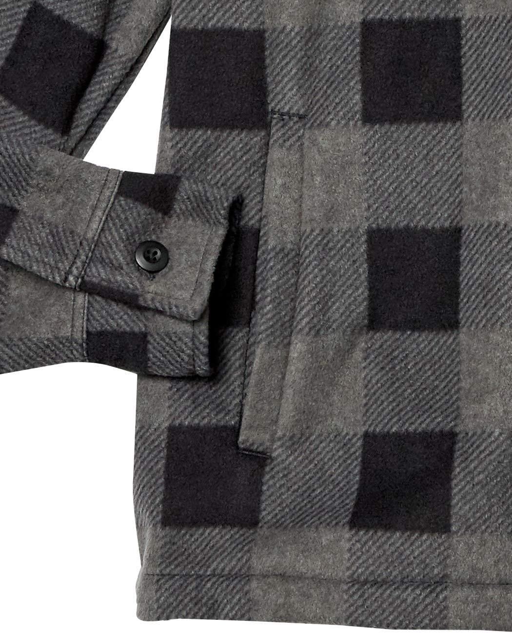 Graues kariertes Flanellhemd mit Knopfmanschette und Tasche, Herrenmode, Baumwolle.