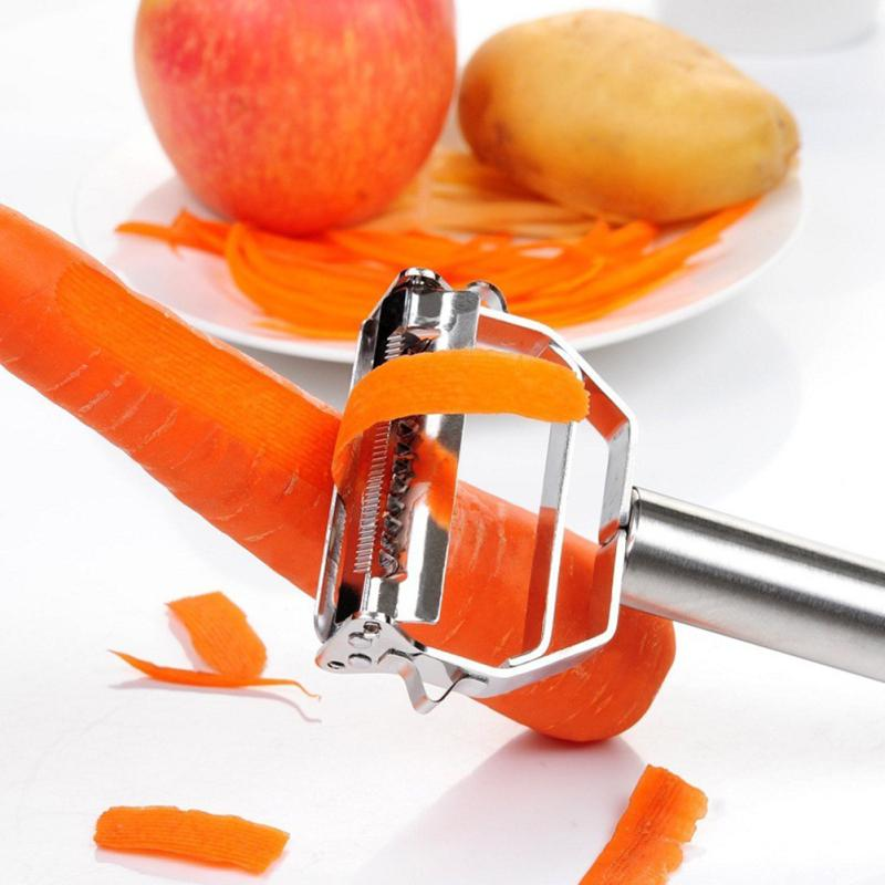 Edelstahl-Gemüseschäler schält Karotte, Apfel und Kartoffel, Küchenwerkzeug, effizient.