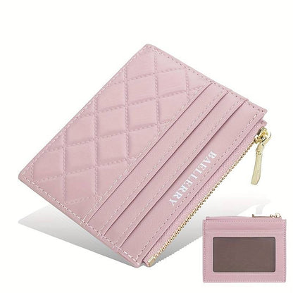 Rosa Leder-Kartenetui mit Reißverschluss, gesteppt, für Damen, elegant und praktisch.