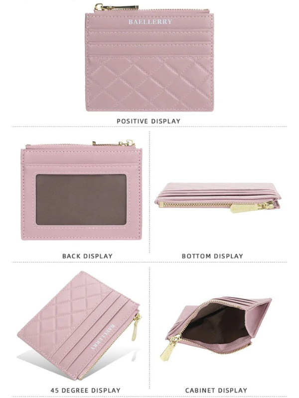 Rosa Damen-Geldbörse aus Leder mit Reißverschluss, Kartenfächer, kompakt, elegant, modisch.