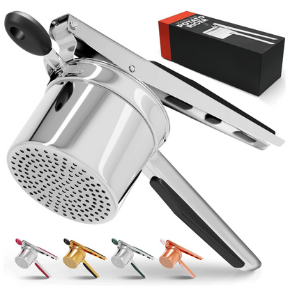 Edelstahl Kartoffelpresse mit ergonomischem Griff, ideal für Püree, inkl. Geschenkbox.