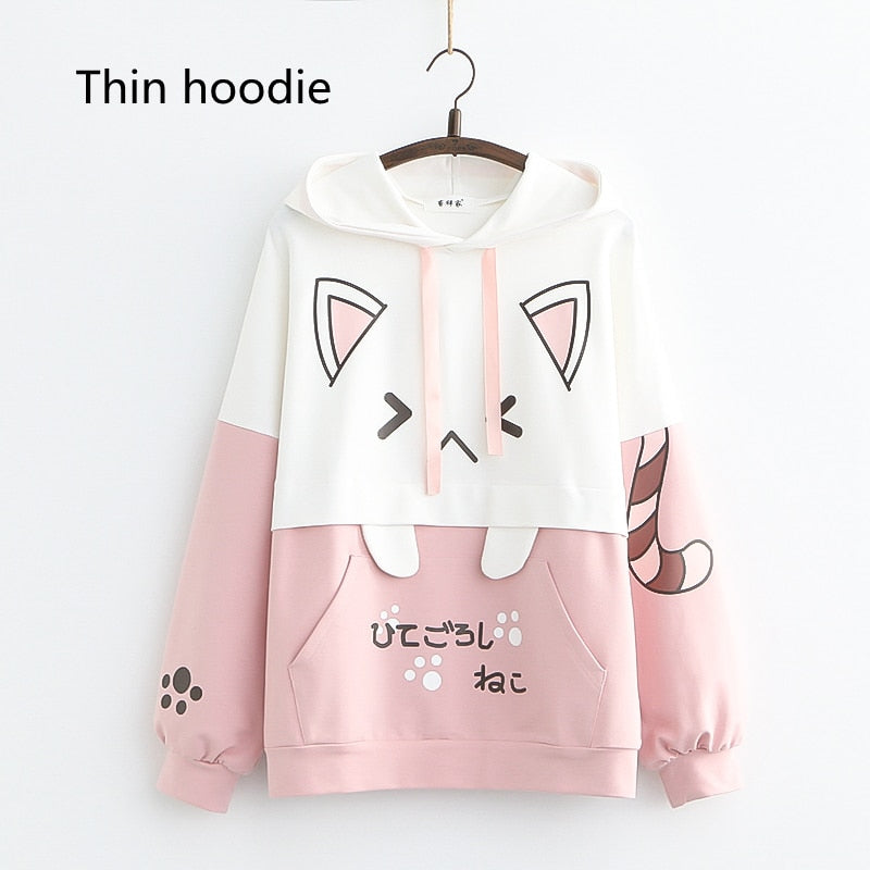 Damen Kapuzenpullover Katze Design, rosa-weiß, Baumwolle, lässig, modisch, Herbstkleidung.
