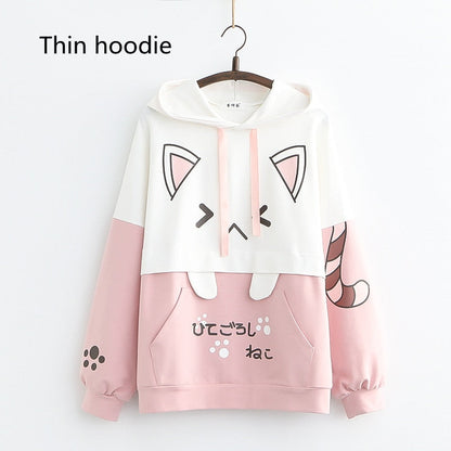 Damen Kapuzenpullover Katze Design, rosa-weiß, Baumwolle, lässig, modisch, Herbstkleidung.