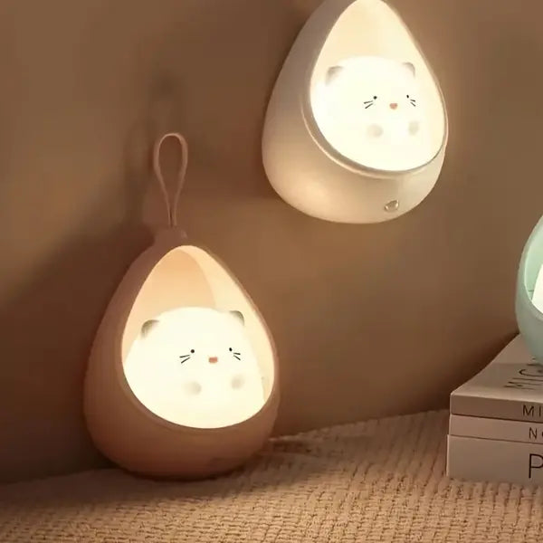 Zwei Katzen-Nachtlichter, warmweiß, hängend, Kinderzimmer-Dekoration, energiesparend.