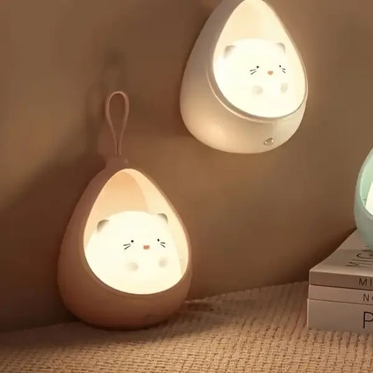 Zwei Katzen-Nachtlichter, warmweiß, hängend, Kinderzimmer-Dekoration, energiesparend.
