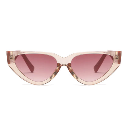 Rosa Cat-Eye Sonnenbrille, transparentes Gestell, modisches Accessoire, UV-Schutz.