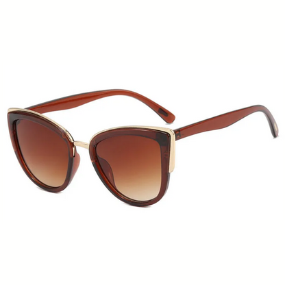 Braune Katzenaugen-Sonnenbrille, Damen, UV-Schutz, modisches Accessoire, Kunststoffrahmen.