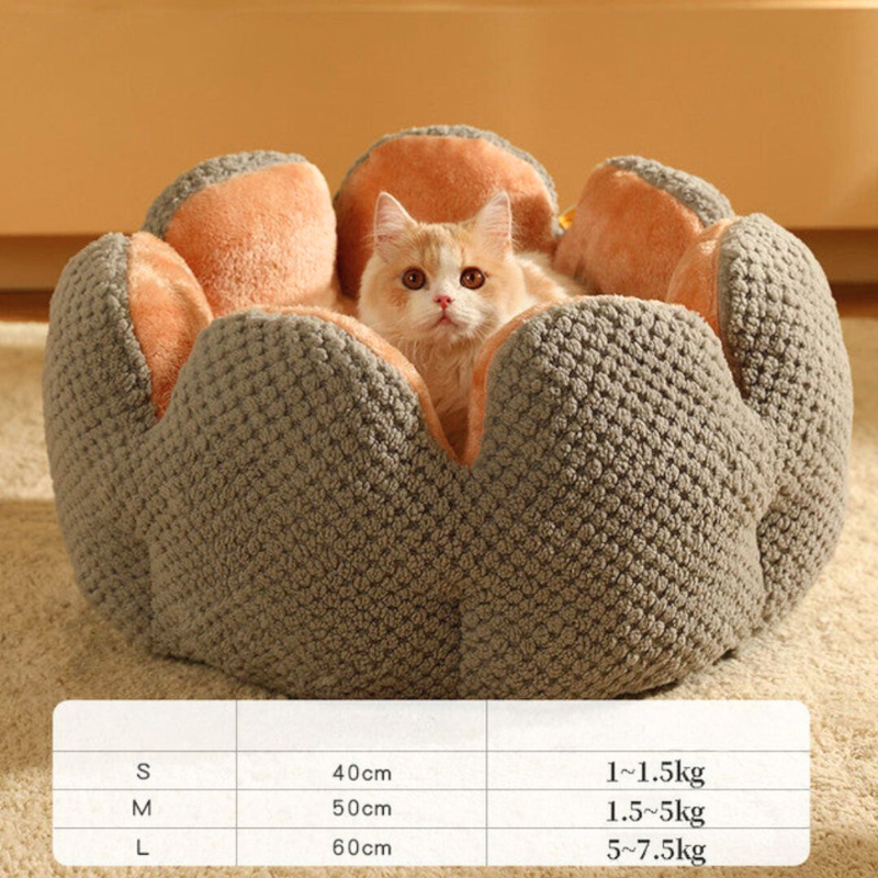 Katzenbett grau-orange, Plüsch, rund, für kleine bis mittelgroße Katzen, gemütlich, 40-60cm.