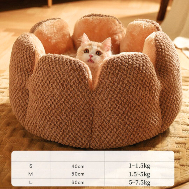 Katzenbett aus Plüsch, beige, rund, für kleine bis mittelgroße Katzen, Größen S-L.