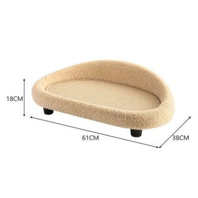 Katzenbett beige oval, Plüsch, 61x38x18cm, erhöht, gemütlich, Haustierbett, Katzenmöbel.