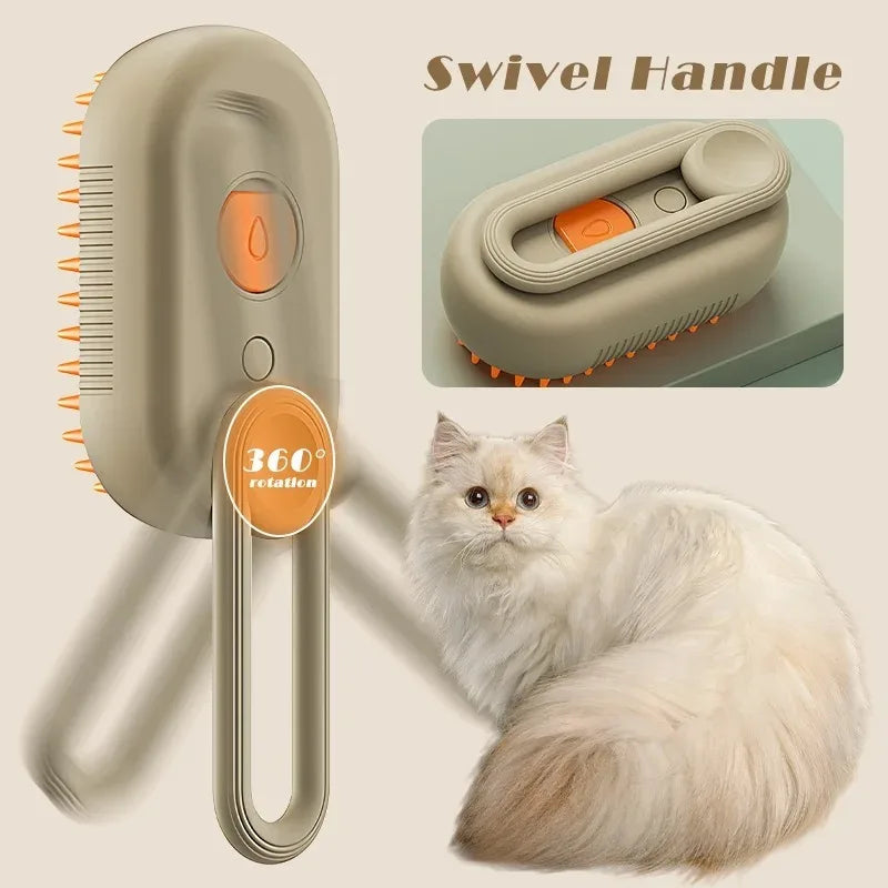 Katzenbürste mit drehbarem Griff, beige, 360-Grad-Rotation, für effektive Fellpflege.