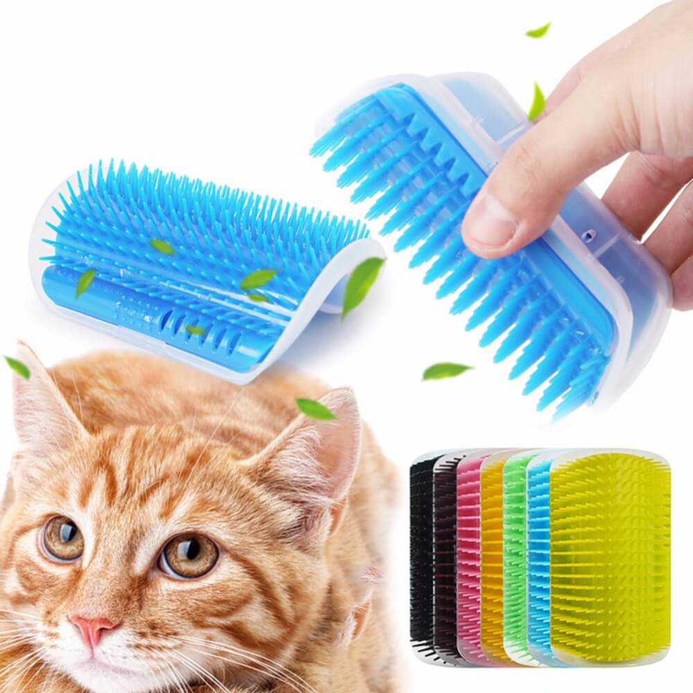 Blaue Katzenbürste mit weichen Borsten, ideal für Fellpflege, in verschiedenen Farben erhältlich.