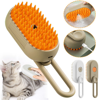 Elektrische Haustierbürste, orange, USB-aufladbar, für Katzenpflege, Silikonborsten.