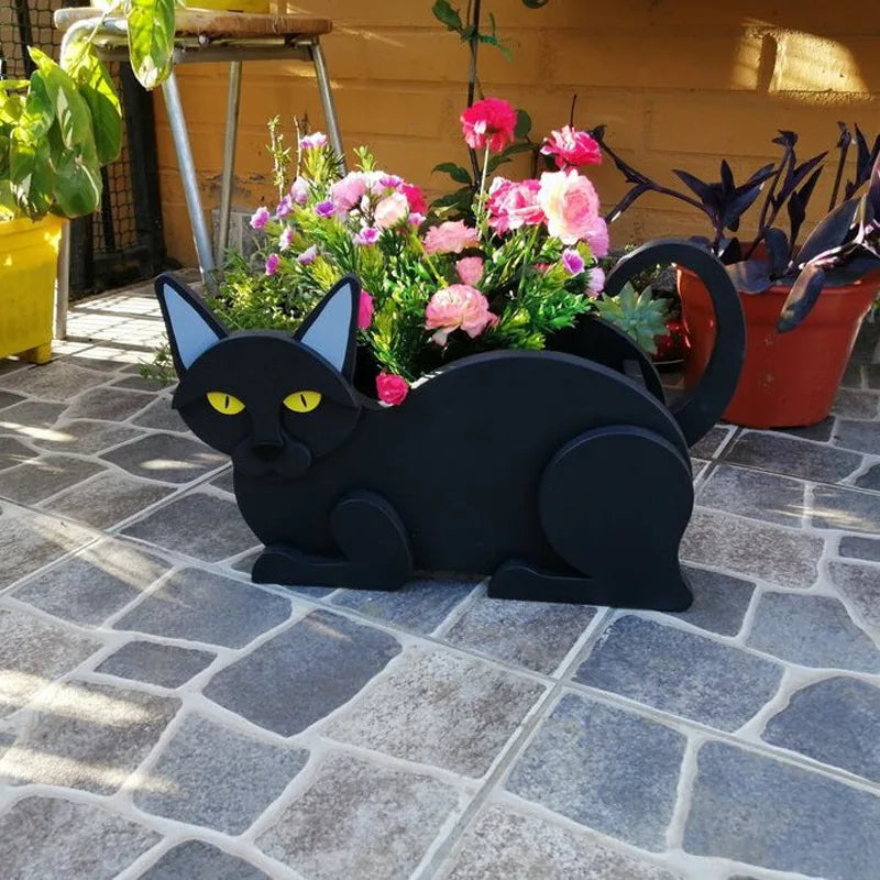 Schwarzer katzenförmiger Pflanztopf, Gartenblumentopf, DIY Gartendekoration, Blumenarrangement.