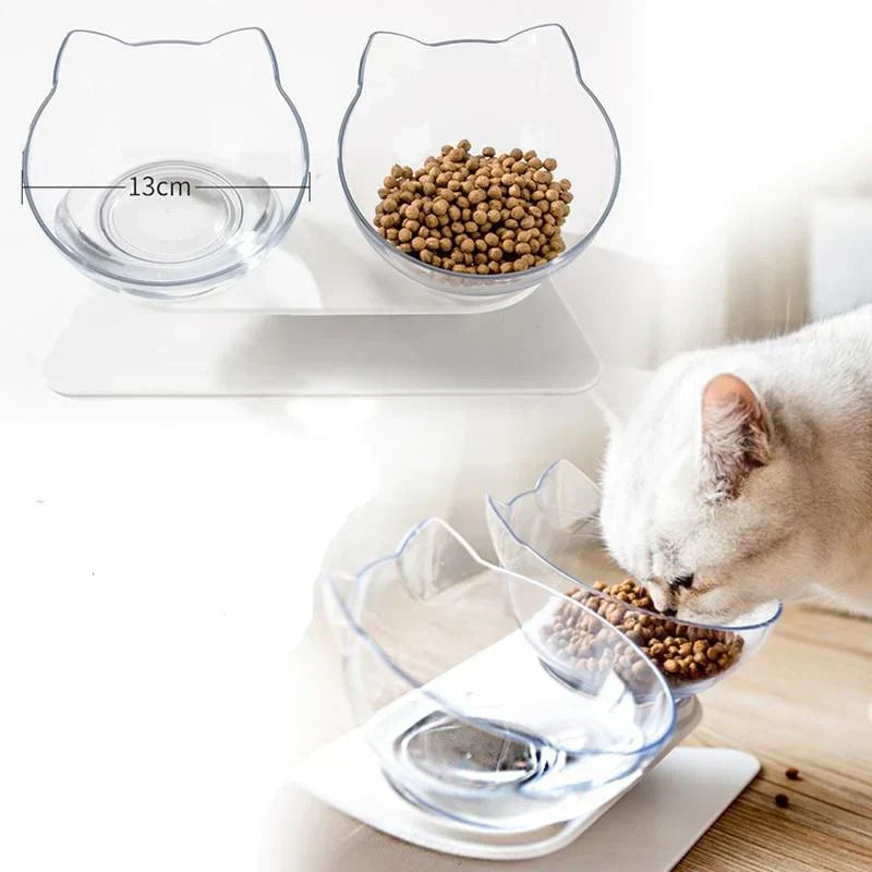Transparente Katzennäpfe mit Futter, rutschfest, erhöht, 13 cm, für Katzenfutter und Wasser.