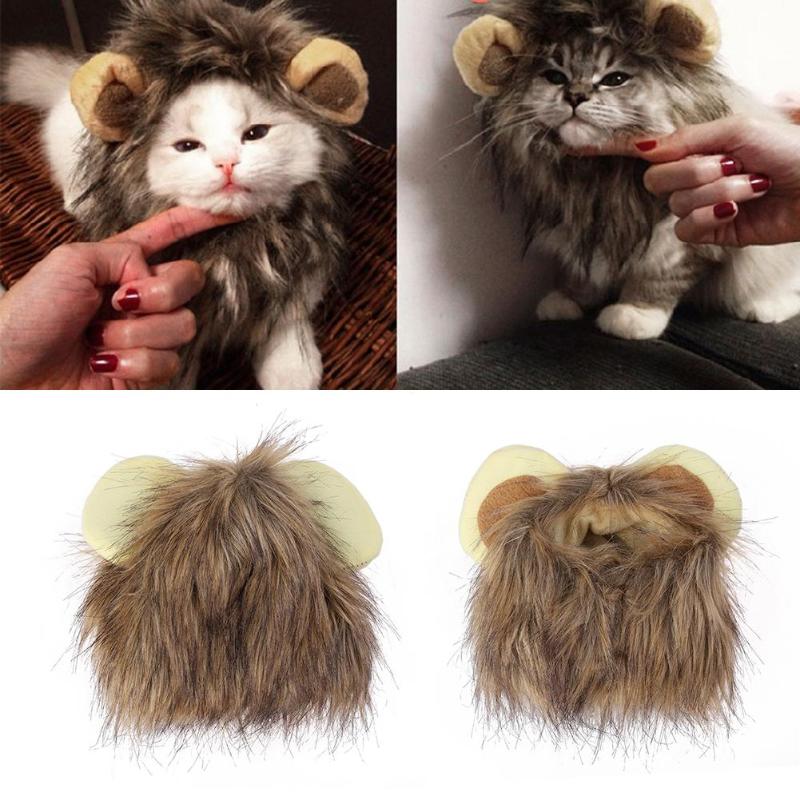 Katzenkostüm Löwenmähne, braun, flauschig, Haustierverkleidung, lustig, für Katzen.