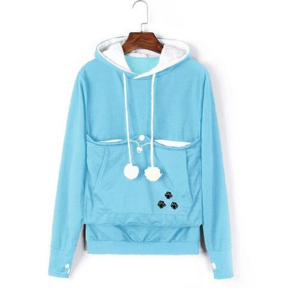 Blauer Katzenpullover mit Kapuze, bequem, anti-Haar, ideal für Schlaf, Größe S.