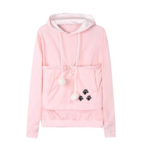 Rosa Kapuzenpullover mit Kängurutasche, bequem, ideal für Katzenliebhaber, Größe S.