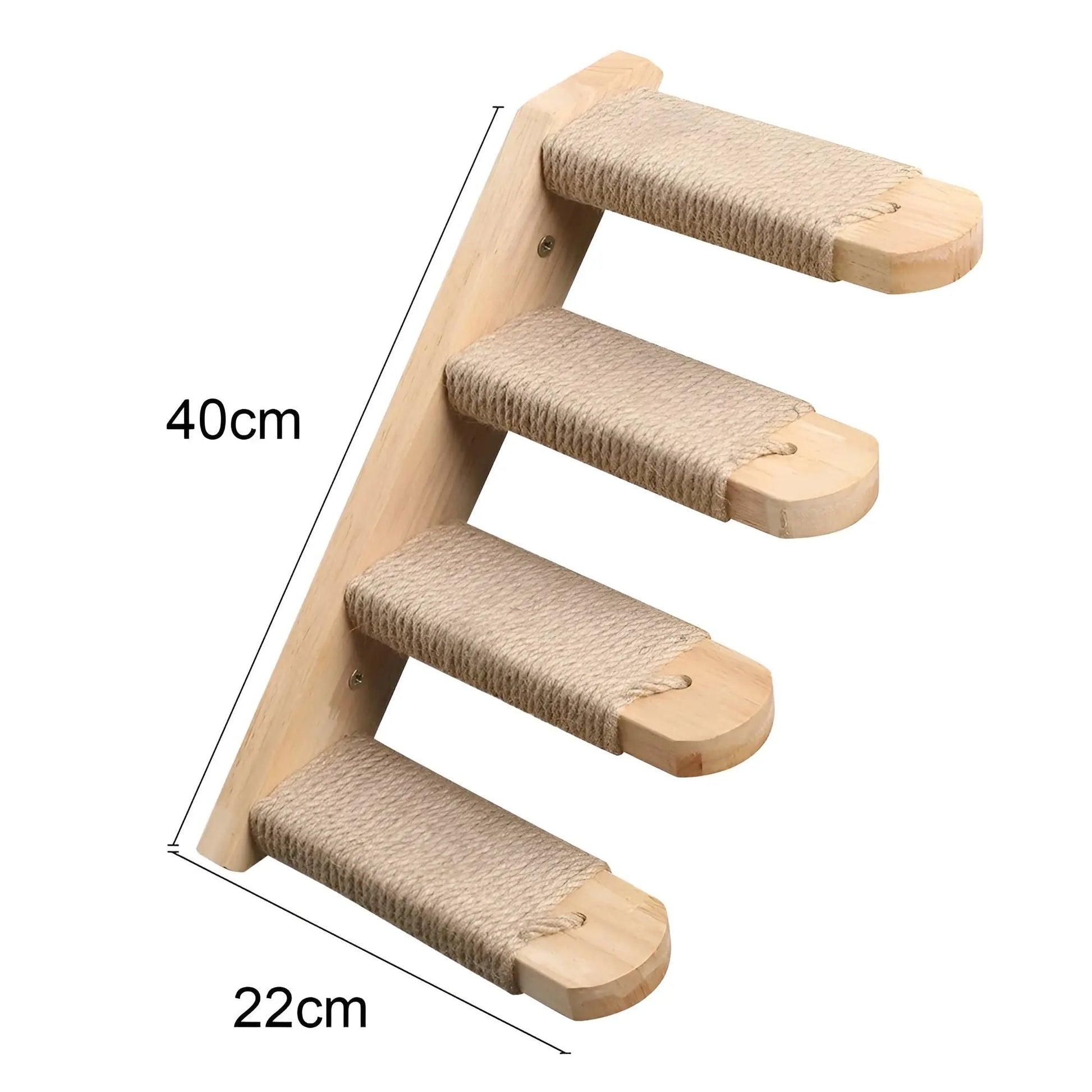 Katzenkletterwand aus Holz, 4 Stufen, Sisal umwickelt, 40x22cm, Wandmontage, Kratzbrett.