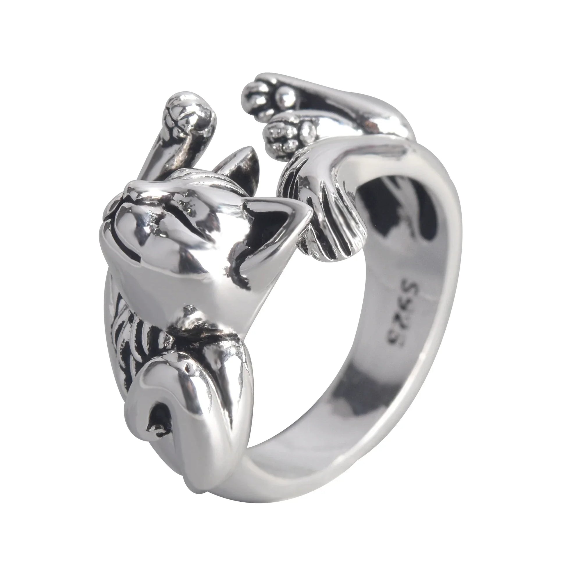 Silberner Katzenring, verstellbar, Edelstahl, modisches Accessoire, Geschenkidee.
