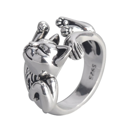 Silberner Katzenring, verstellbar, Edelstahl, modisches Accessoire, Geschenkidee.
