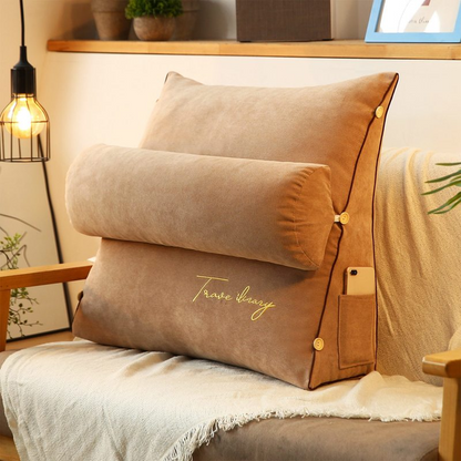 Braunes Keilkissen mit Tasche, Rückenstütze, Samt, Sofa-Dekoration, gemütlich, modern.