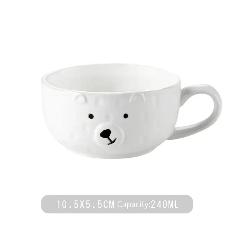 Weiße Keramiktasse mit Eisbär-Design, 240 ml, Cartoon-Stil, 10,5x5,5 cm.