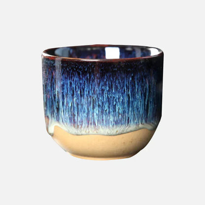 Keramische Teetasse, blau-gold, 120ml, Porzellan, Kung Fu Stil, handgefertigt, Geschenkidee.