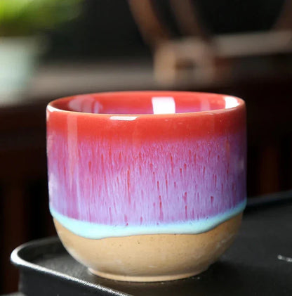 Keramiktasse in Rot und Blau, handgefertigt, Porzellan, Kung Fu Tee, Geschenk, Tischgeschirr.