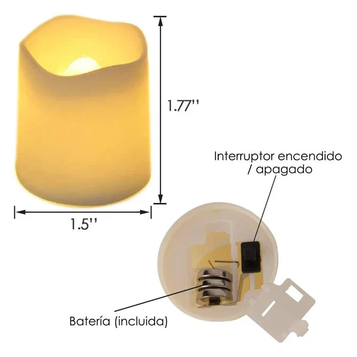 LED-Teelicht mit Batterie, warmweiß, Ein/Aus-Schalter, 1,77" hoch, 1,5" Durchmesser.