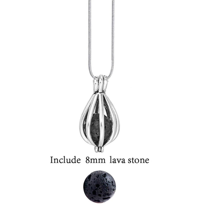 Silberne Halskette mit 8mm Lavastein-Anhänger, tropfenförmig, Schmuck für Aromatherapie.