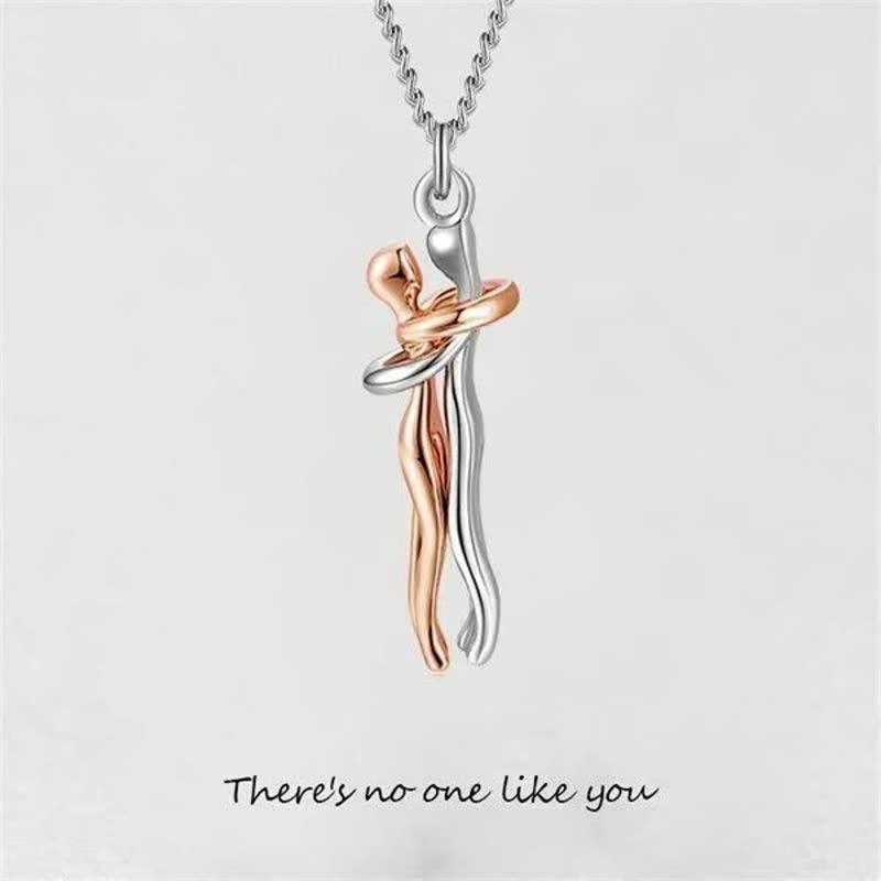 Silber- und roségoldener Anhänger, Umarmung, Kette, Schmuck, Geschenk, romantisch, elegant.