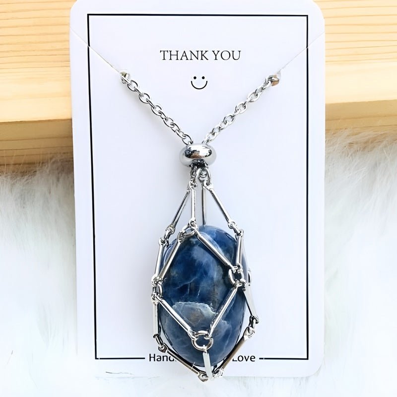 Silberkette mit blauem Edelstein-Anhänger, handgefertigt, Geschenkverpackung, Schmuck.