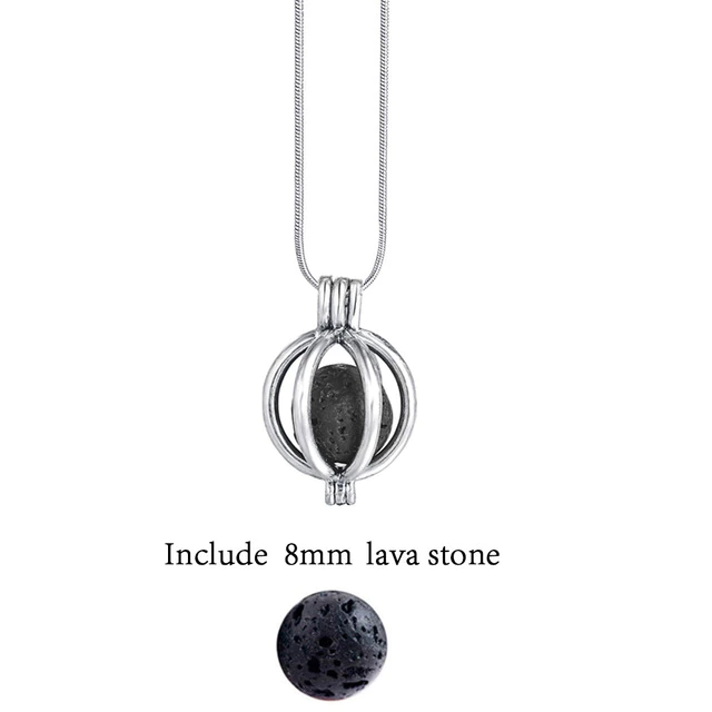Silberkette mit 8mm Lavastein-Anhänger, Schmuck, Damen, Geschenk, modisch, elegant.