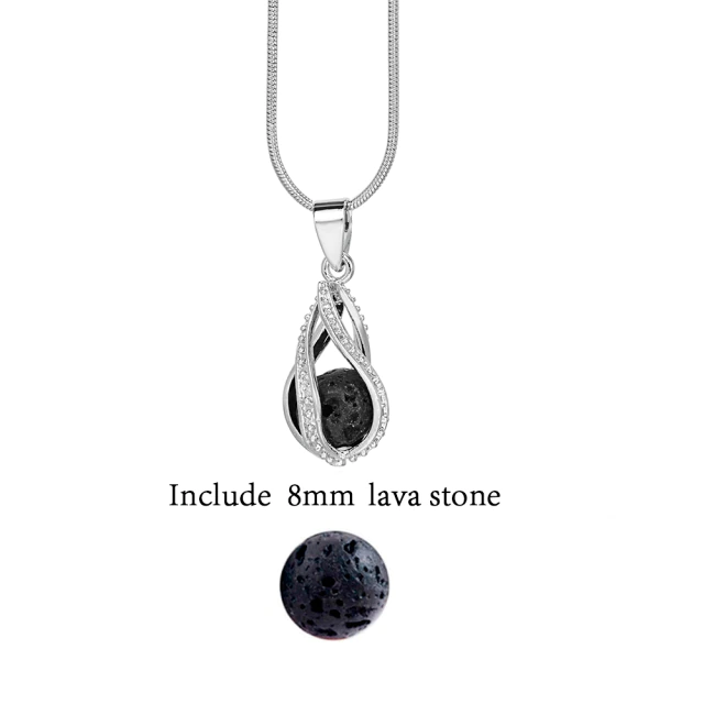 Silberne Halskette mit 8mm Lavastein-Anhänger, elegantes Design, Schmuck für Damen.