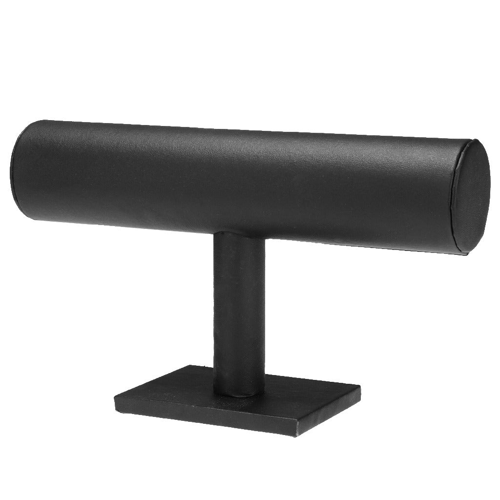 Schwarzer Uhrenständer, Lederoptik, zylindrisch, Schmuckdisplay, Organizer, modern.