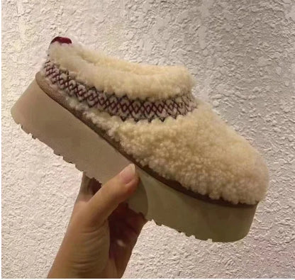 Khaki Damen-Pantoffel, Plüsch, Plateau-Sohle, warm, bequem, Wintermode, rutschfest.