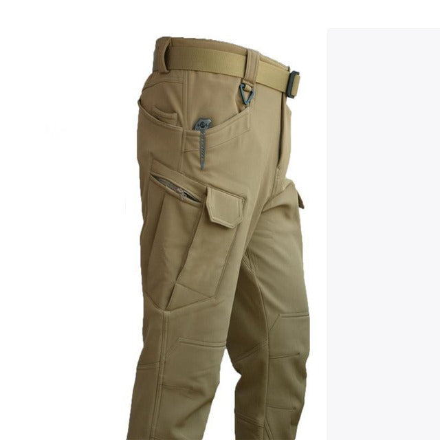 Khaki taktische Hose, elastisch, mit Taschen, ideal für Herbst/Winter Outdoor-Aktivitäten.