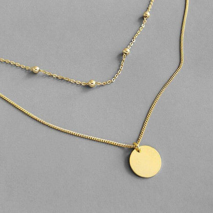 Goldene Boho-Halskette mit Münzanhänger, mehrlagig, 925 Sterling Silber, Damen-Schmuck.