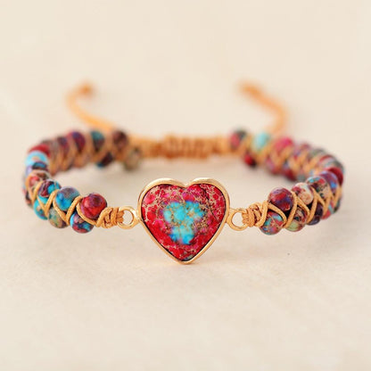 Rotes Herz-Armband aus Naturstein, Makramee, Jaspis, Damen-Schmuck, Freundschaftsarmband.
