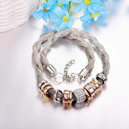Verflochtene Mode-Halskette, silber-gold, mit Blumen, Schmuck für Damen, elegantes Design