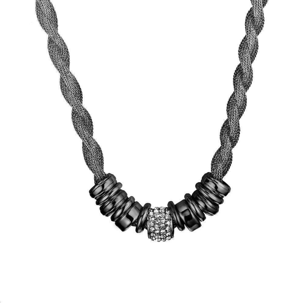 Schwarze geflochtene Mode-Halskette mit glänzenden Ringen, eleganter Schmuck für Damen.