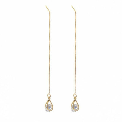 Goldene lange Tropfen Strass Ohrringe, eleganter Schmuck, Damenaccessoire, modisch.