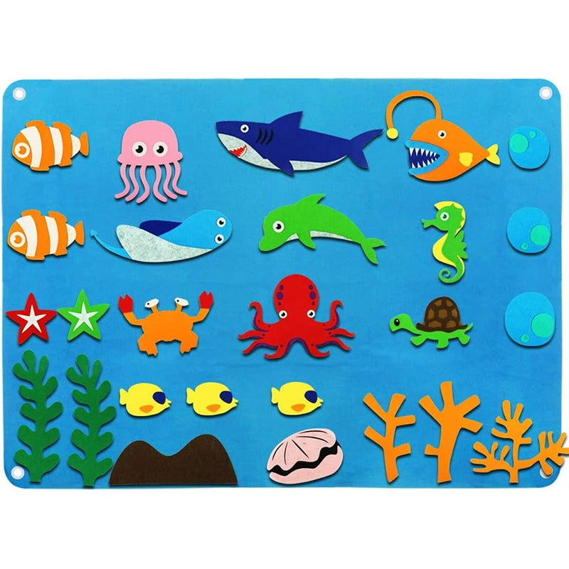 Montessori Filzbrett Spielzeug, Meerestiere, DIY, Lernspiel, Kinder, blau, pädagogisch.