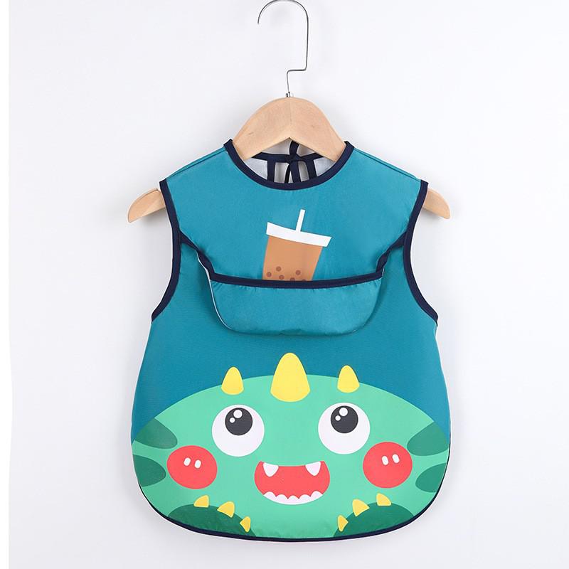 Blauer Kinderlatz mit Dinosaurier-Motiv und Tasche, wasserdicht, BPA-frei, für Kleinkinder.