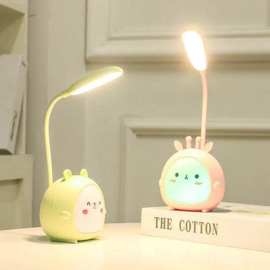 Niedliche LED-Tischlampe für Kinder, grün und rosa, USB, augenschonend, Nachtlicht.