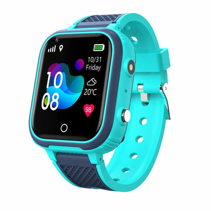 Türkisfarbene Smartwatch mit Fitness-Tracker, Herzfrequenzmesser und Wetteranzeige.