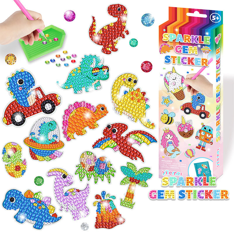Bunte Glitzer-Edelstein-Sticker für Kinder, Dinosaurier-Design, DIY-Bastelset, ab 5 Jahren.