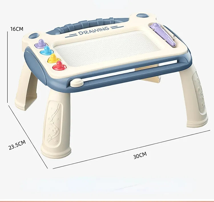 Kinder-Zeichentisch, beige-blau, mit Magnettafel und Stift, 30x23,5x16 cm, Spielzeug.